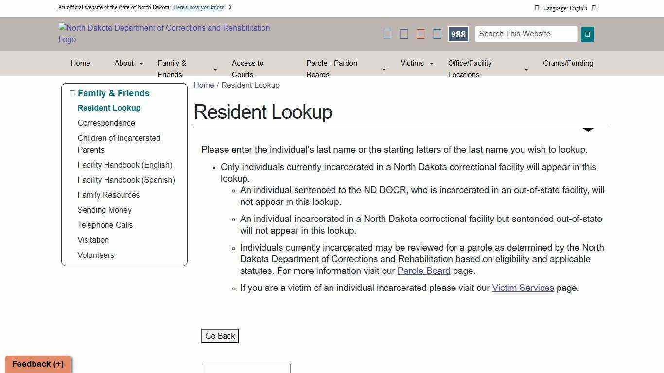 Resident Lookup | North Dakota Department of Corrections and Rehabilitation